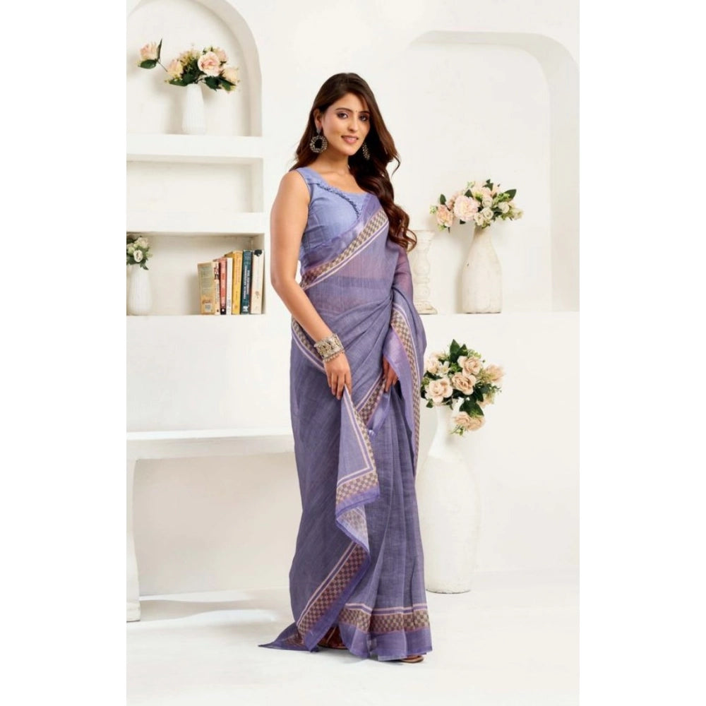 Amfyn Women's Faux Linen Printed Ready to wear Saree With Unstitched Blouse 5.5Mtr (Light_Lavender)