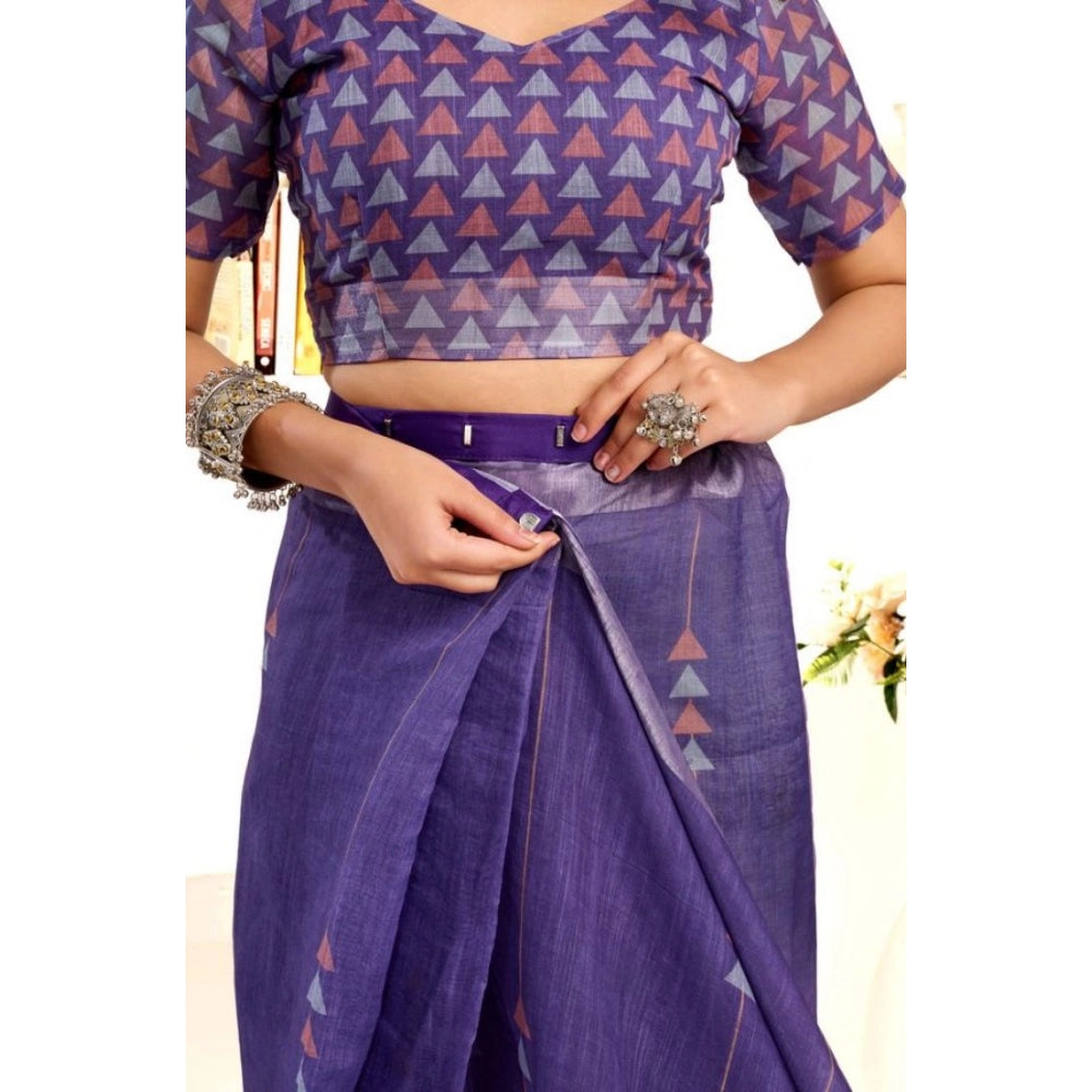 Amfyn Women's Faux Linen Geometric Print Ready to wear Saree With Unstitched Blouse 5.5Mtr (Purple)