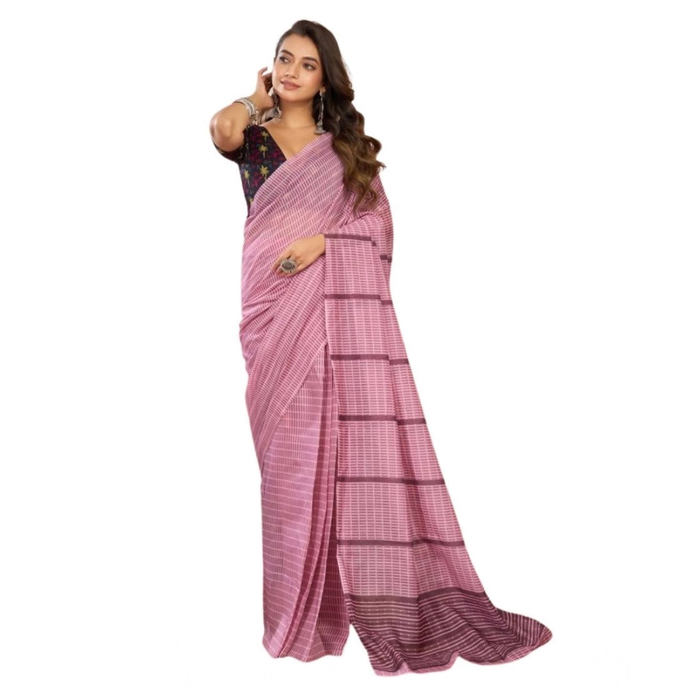 Amfyn Women's Faux Linen Geometric Ready to wear Saree With Unstitched Blouse 5.5Mtr (LightPink)
