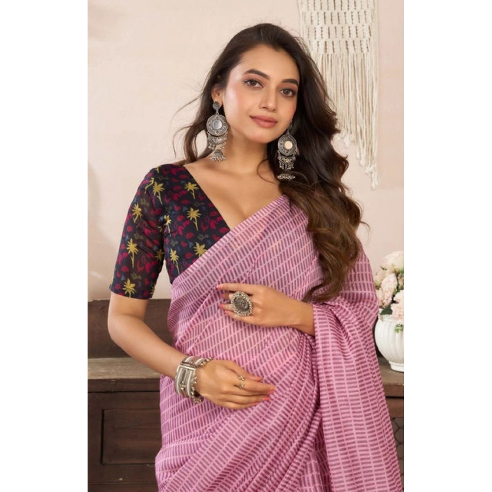 Amfyn Women's Faux Linen Geometric Ready to wear Saree With Unstitched Blouse 5.5Mtr (LightPink)
