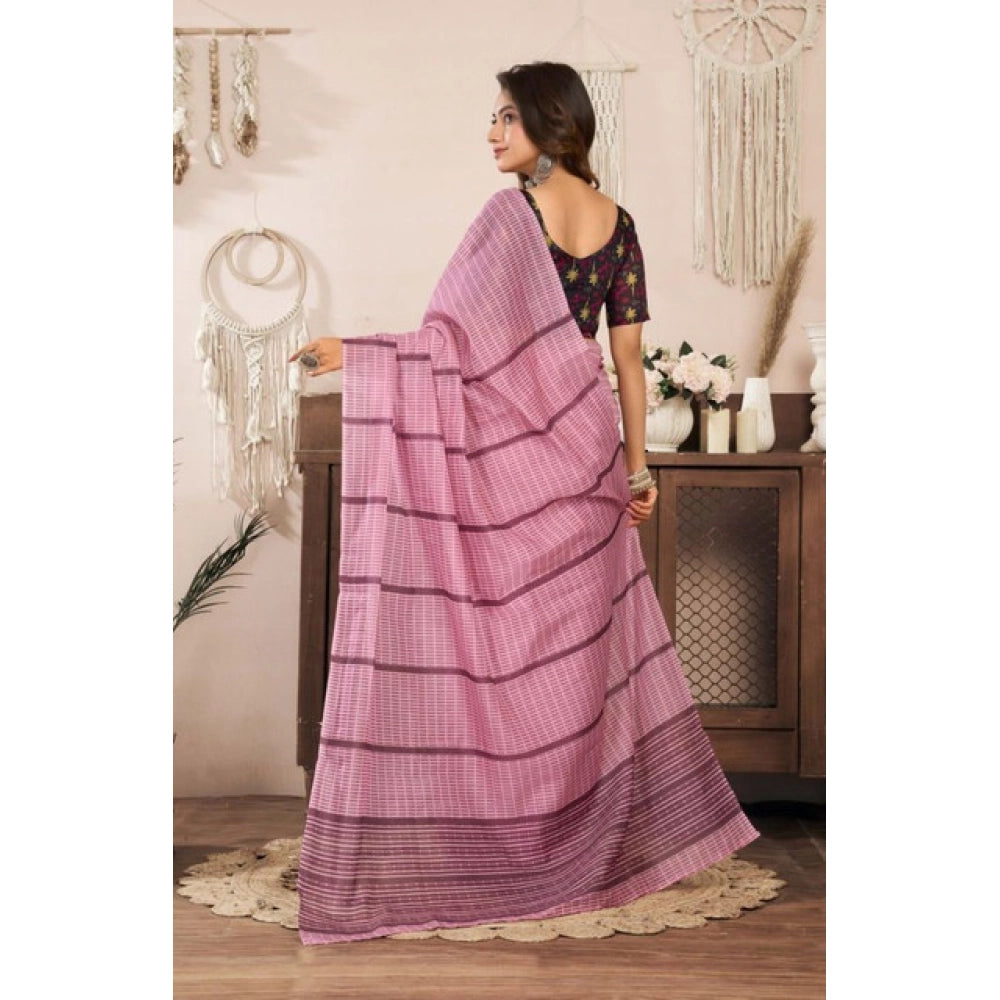 Amfyn Women's Faux Linen Geometric Ready to wear Saree With Unstitched Blouse 5.5Mtr (LightPink)