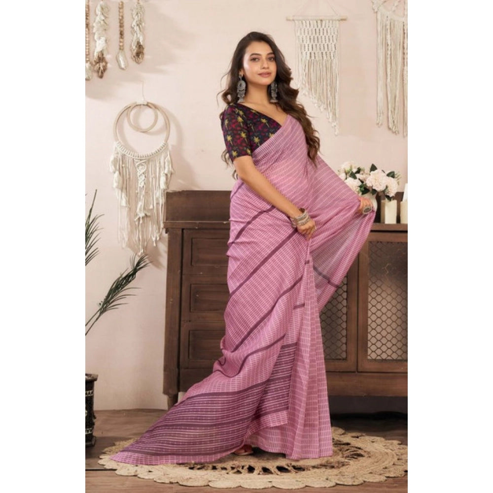 Amfyn Women's Faux Linen Geometric Ready to wear Saree With Unstitched Blouse 5.5Mtr (LightPink)