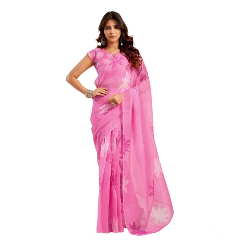 Amfyn Women's Faux Linen Floral Ready to wear Saree With Unstitched Blouse 5.5Mtr (Light_Pink)