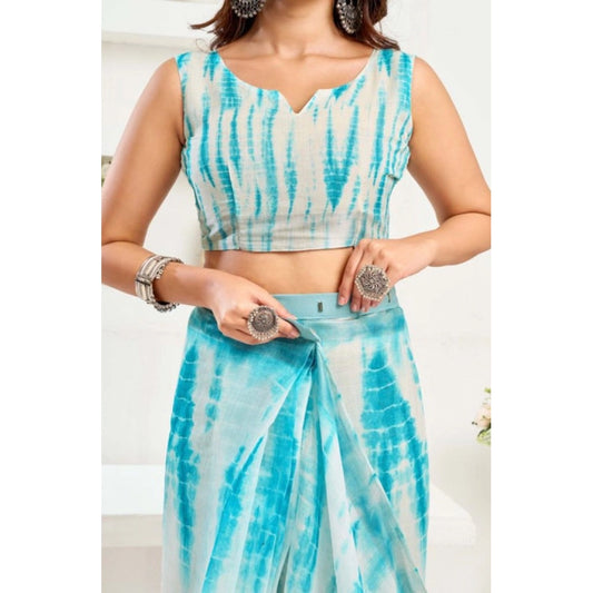 Amfyn Women's Faux Linen Abstract Print Ready to wear Saree With Unstitched Blouse 5.5Mtr (Multicolor)
