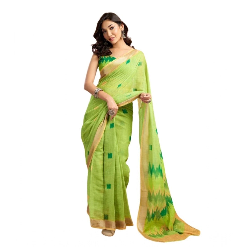 Amfyn Women's Faux Linen Floral Print Ready to wear Saree With Unstitched Blouse 5.5Mtr (Green)