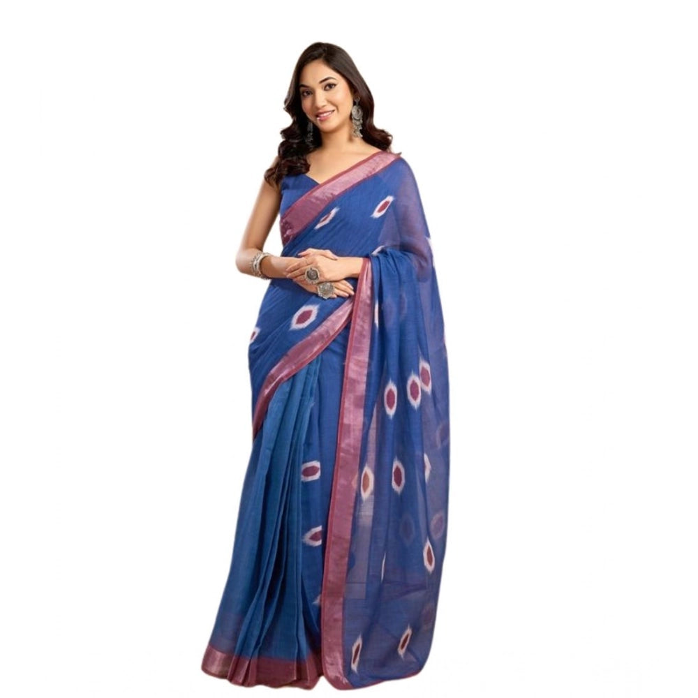 Amfyn Women's Faux Linen Printed Ready to wear Saree With Unstitched Blouse 5.5Mtr (Blue)