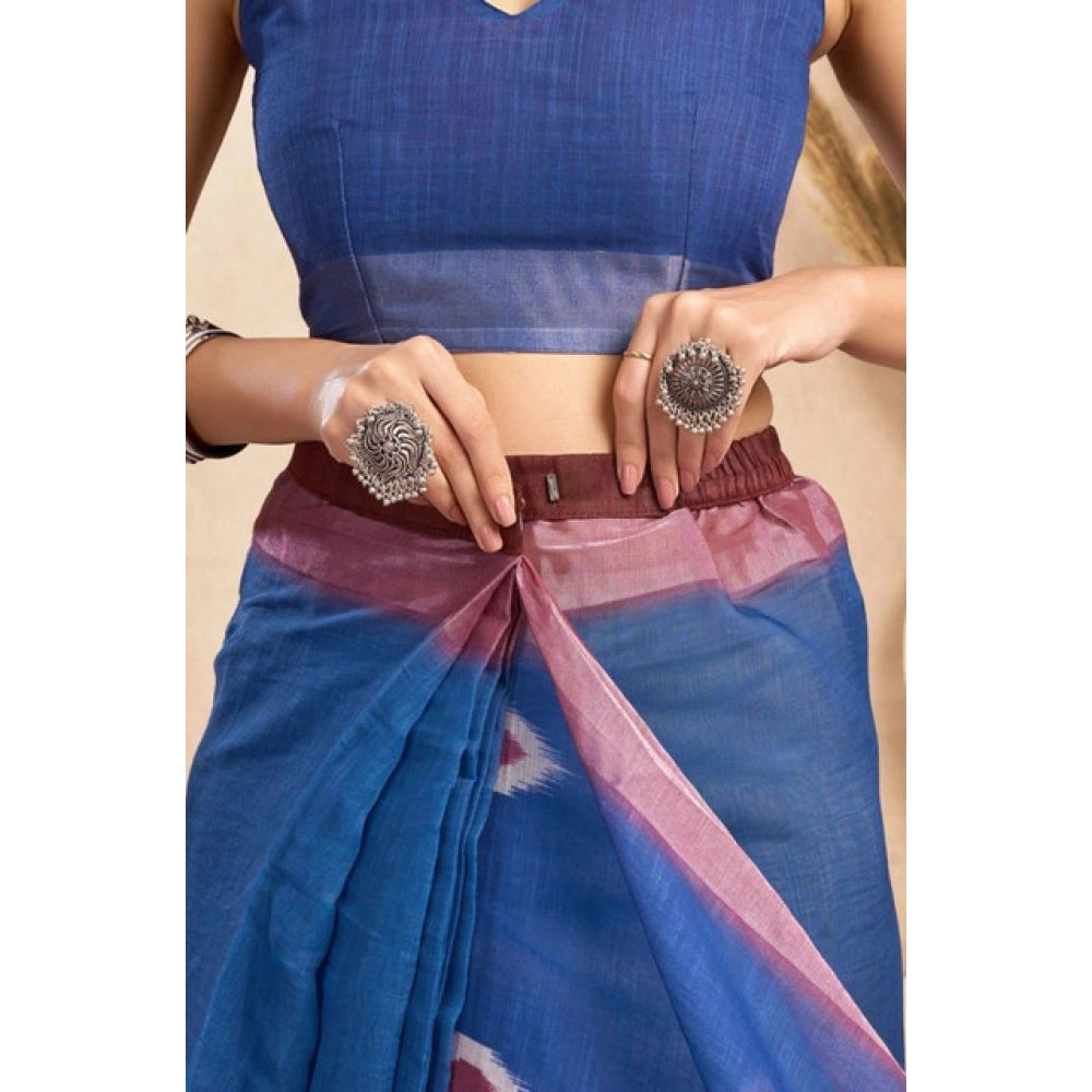 Amfyn Women's Faux Linen Printed Ready to wear Saree With Unstitched Blouse 5.5Mtr (Blue)