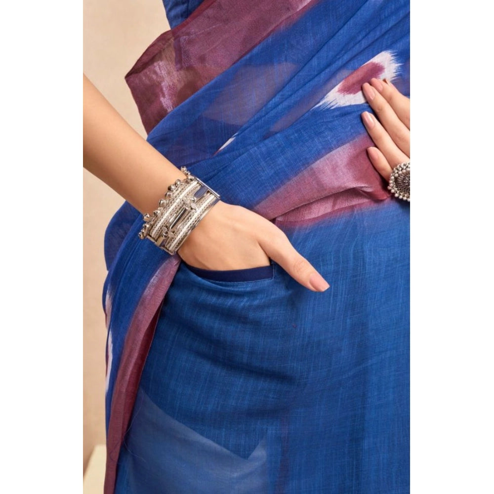 Amfyn Women's Faux Linen Printed Ready to wear Saree With Unstitched Blouse 5.5Mtr (Blue)