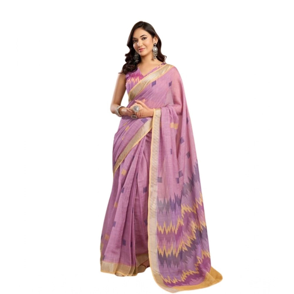 Amfyn Women's Faux Linen Floral Ready to wear Saree With Unstitched Blouse 5.5Mtr (Lavender)