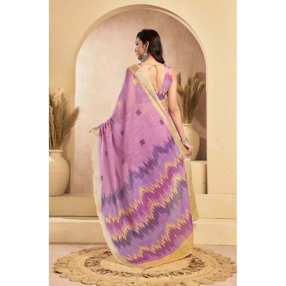 Amfyn Women's Faux Linen Floral Ready to wear Saree With Unstitched Blouse 5.5Mtr (Lavender)