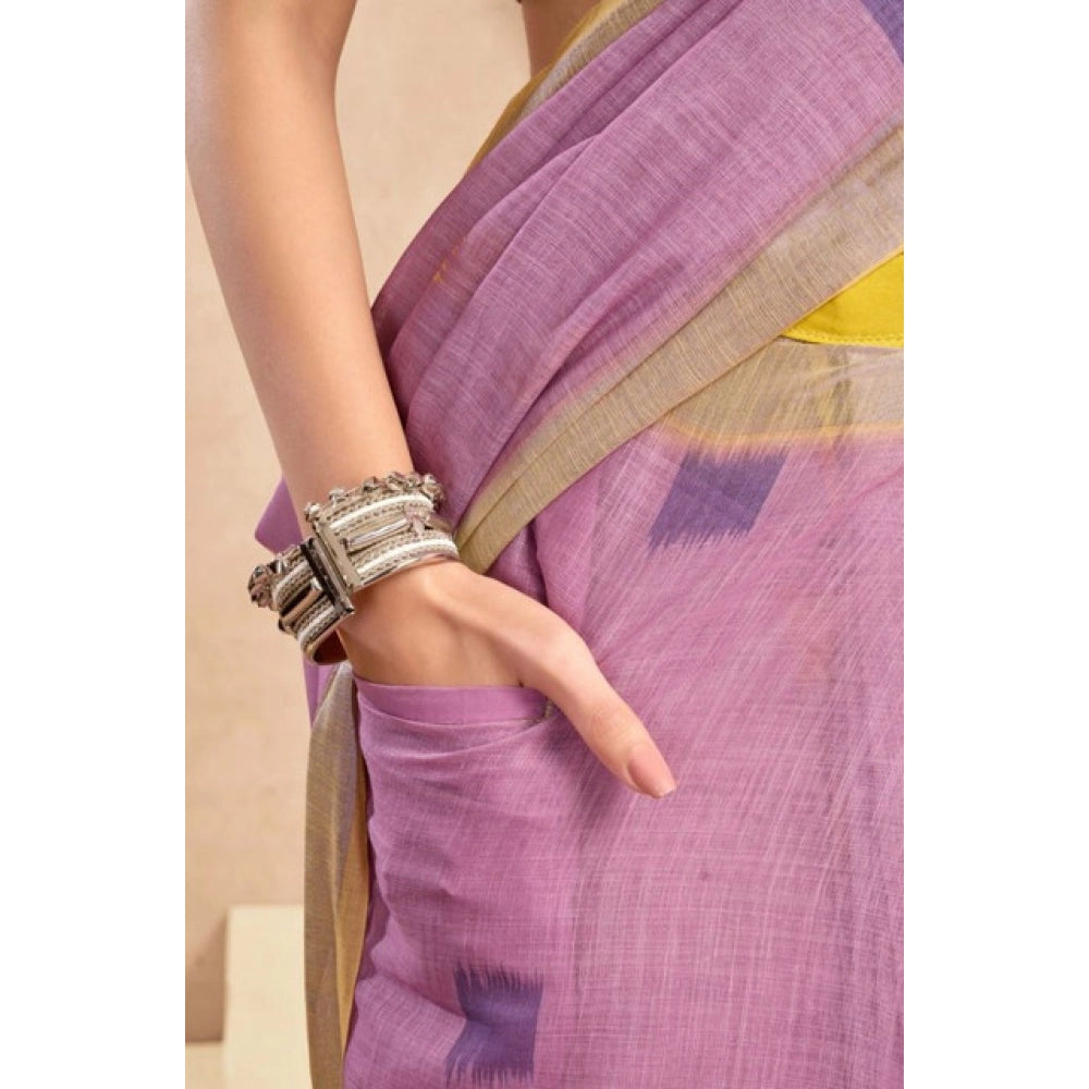Amfyn Women's Faux Linen Floral Ready to wear Saree With Unstitched Blouse 5.5Mtr (Lavender)