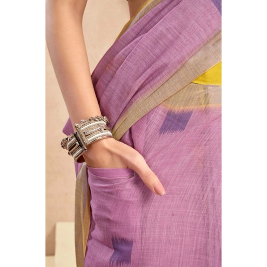 Amfyn Women's Faux Linen Floral Ready to wear Saree With Unstitched Blouse 5.5Mtr (Lavender)