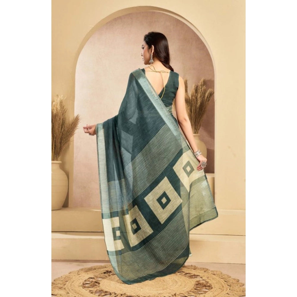 Amfyn Women's Faux Linen Floral Ready to wear Saree With Unstitched Blouse 5.5Mtr (Light_Teal)