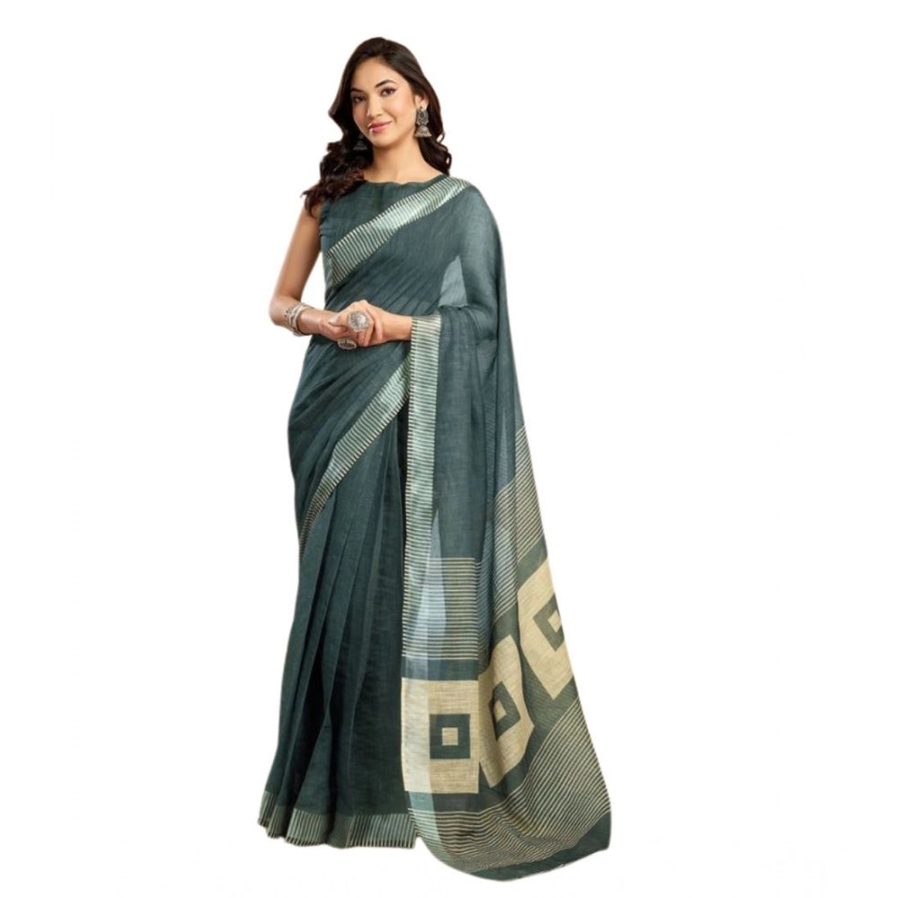 Amfyn Women's Faux Linen Floral Ready to wear Saree With Unstitched Blouse 5.5Mtr (Light_Teal)