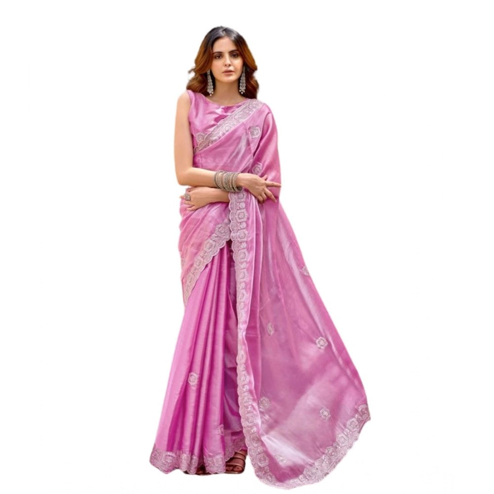 Amfyn Women's Faux Shimmer Geometric Ready to wear Saree With Unstitched Blouse 5.5Mtr (LightPink)