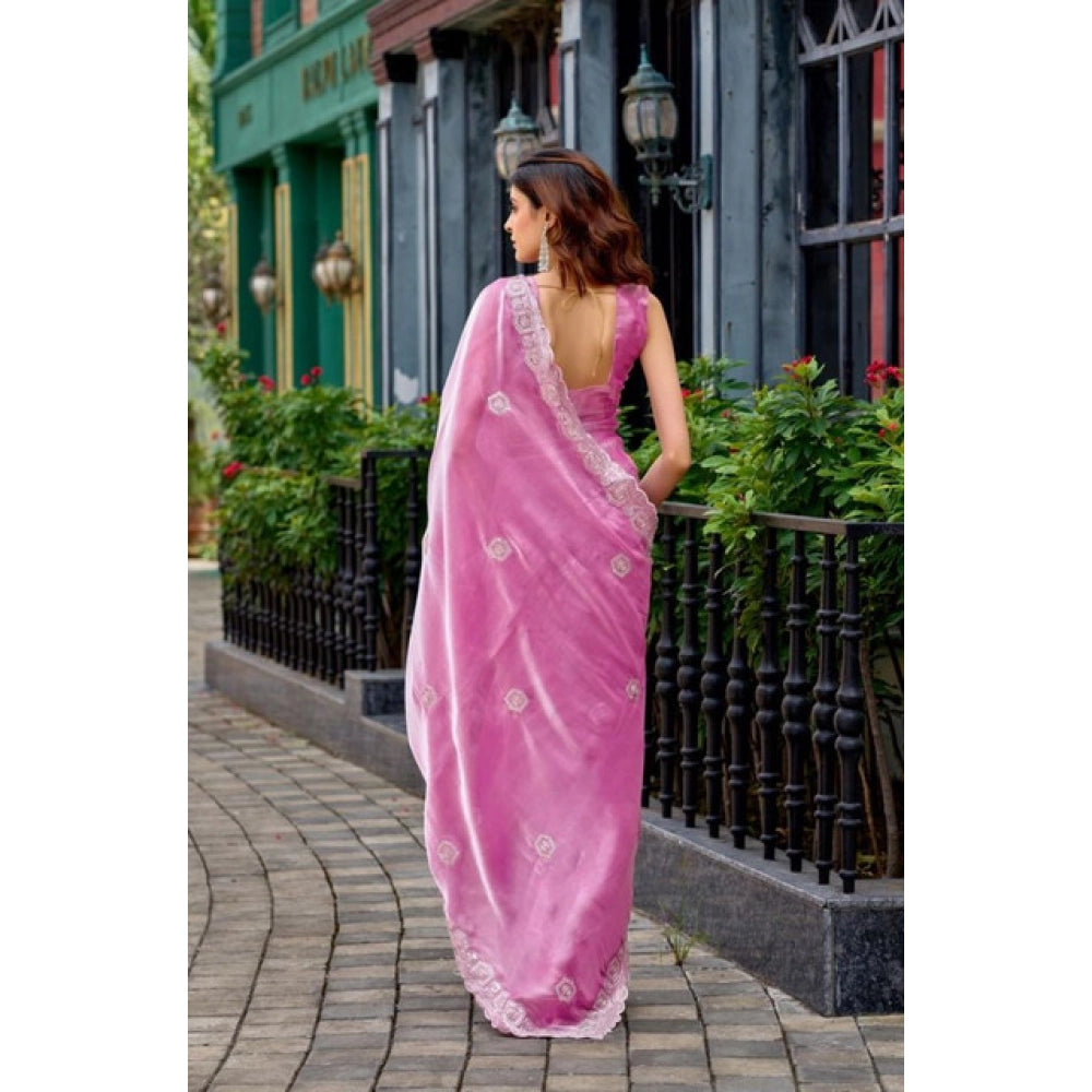 Amfyn Women's Faux Shimmer Geometric Ready to wear Saree With Unstitched Blouse 5.5Mtr (LightPink)