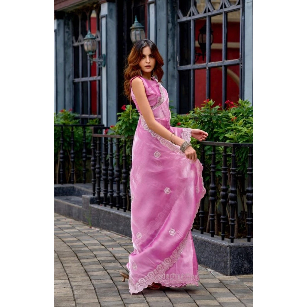 Amfyn Women's Faux Shimmer Geometric Ready to wear Saree With Unstitched Blouse 5.5Mtr (LightPink)