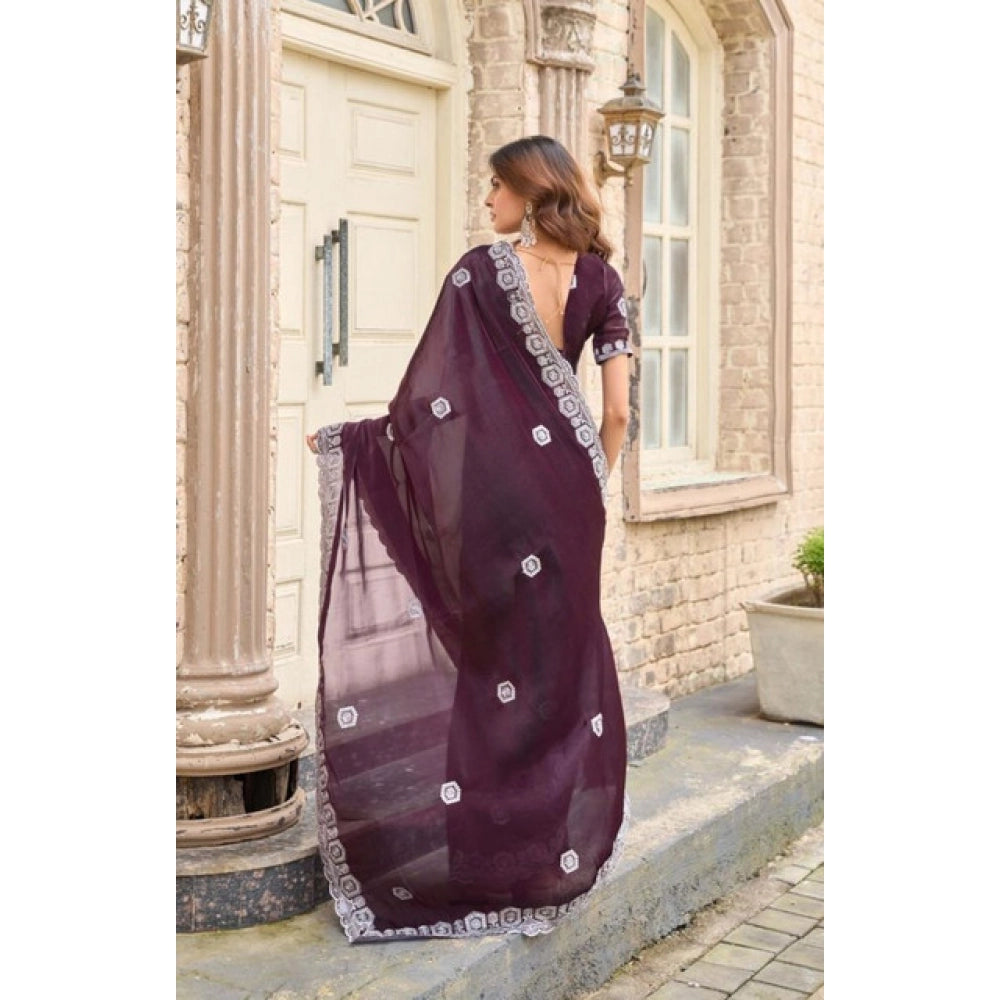 Amfyn Women's Faux Shimmer Geometric Ready to wear Saree With Unstitched Blouse 5.5Mtr (Wine)