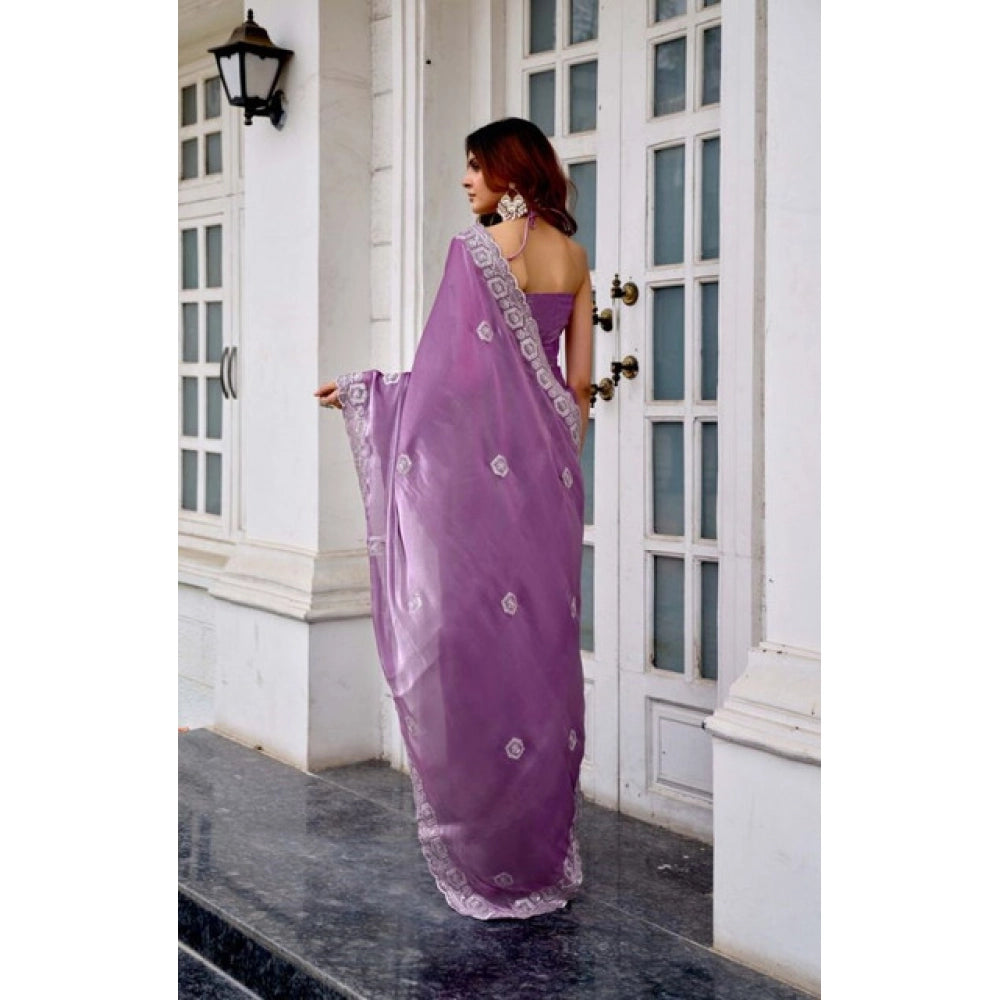 Amfyn Women's Faux Shimmer Geometric Ready to wear Saree With Unstitched Blouse 5.5Mtr (Lavender)