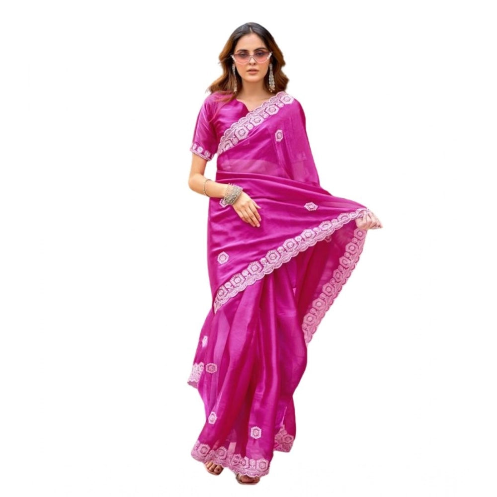 Amfyn Women's Faux Shimmer Geometric Ready to wear Saree With Unstitched Blouse 5.5Mtr (Pink)