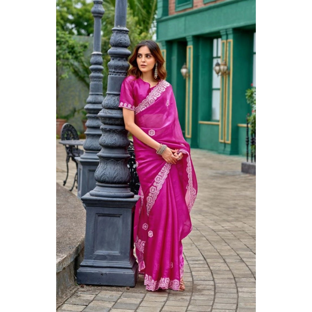 Amfyn Women's Faux Shimmer Geometric Ready to wear Saree With Unstitched Blouse 5.5Mtr (Pink)
