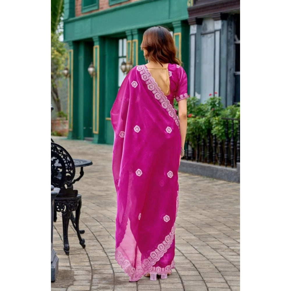 Amfyn Women's Faux Shimmer Geometric Ready to wear Saree With Unstitched Blouse 5.5Mtr (Pink)