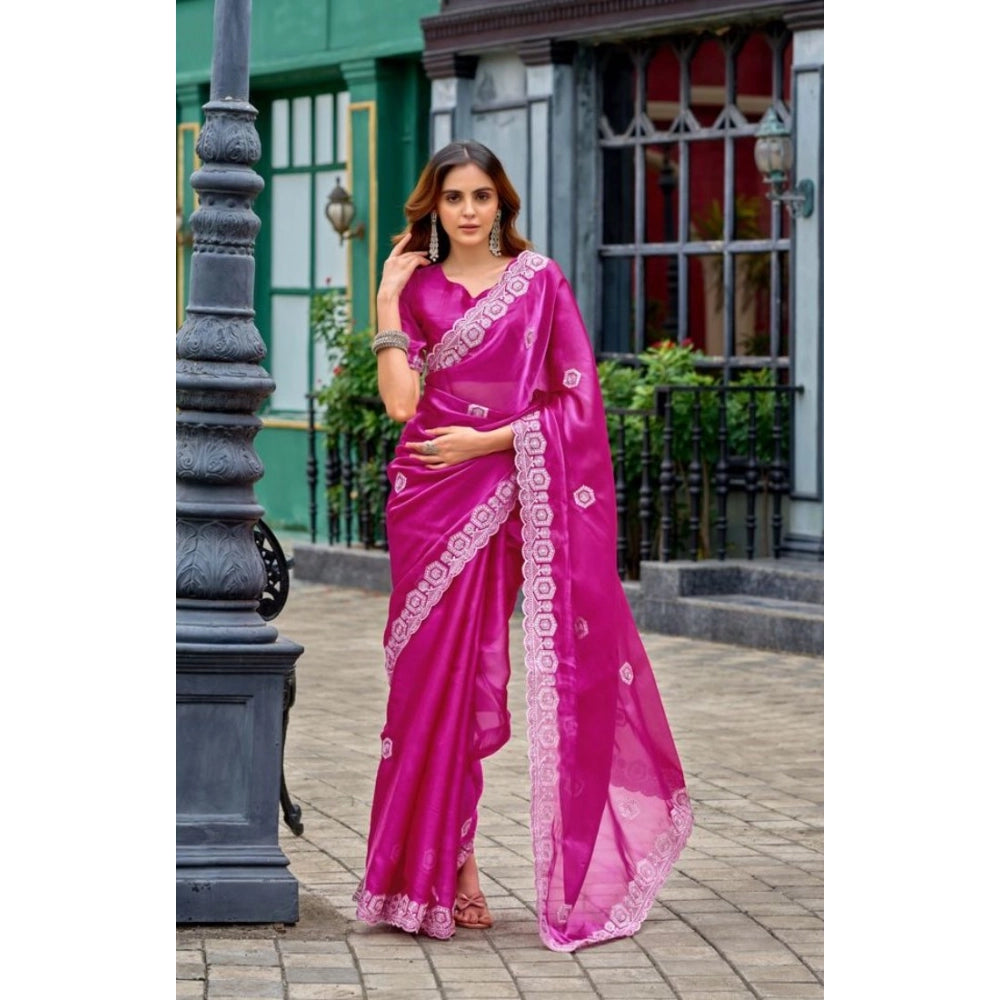Amfyn Women's Faux Shimmer Geometric Ready to wear Saree With Unstitched Blouse 5.5Mtr (Pink)