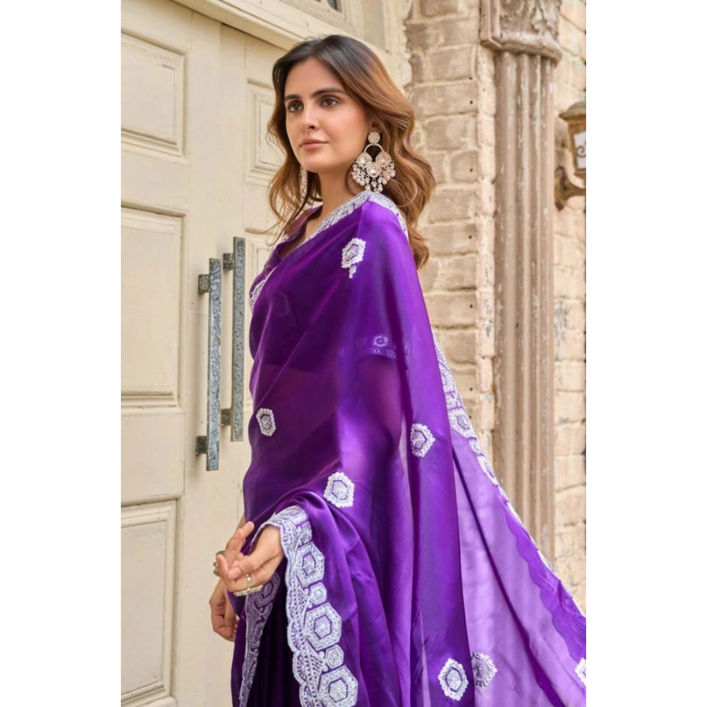 Amfyn Women's Faux Shimmer Geometric Ready to wear Saree With Unstitched Blouse 5.5Mtr (Purple)