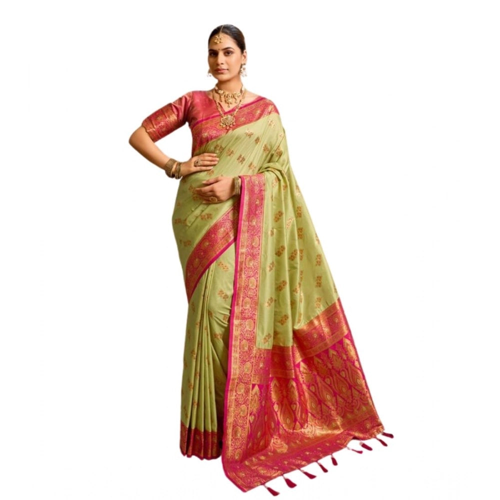 Amfyn Women's Silk Blend Booti Work Ready to wear Saree With Unstitched Blouse 5.5Mtr (Green)