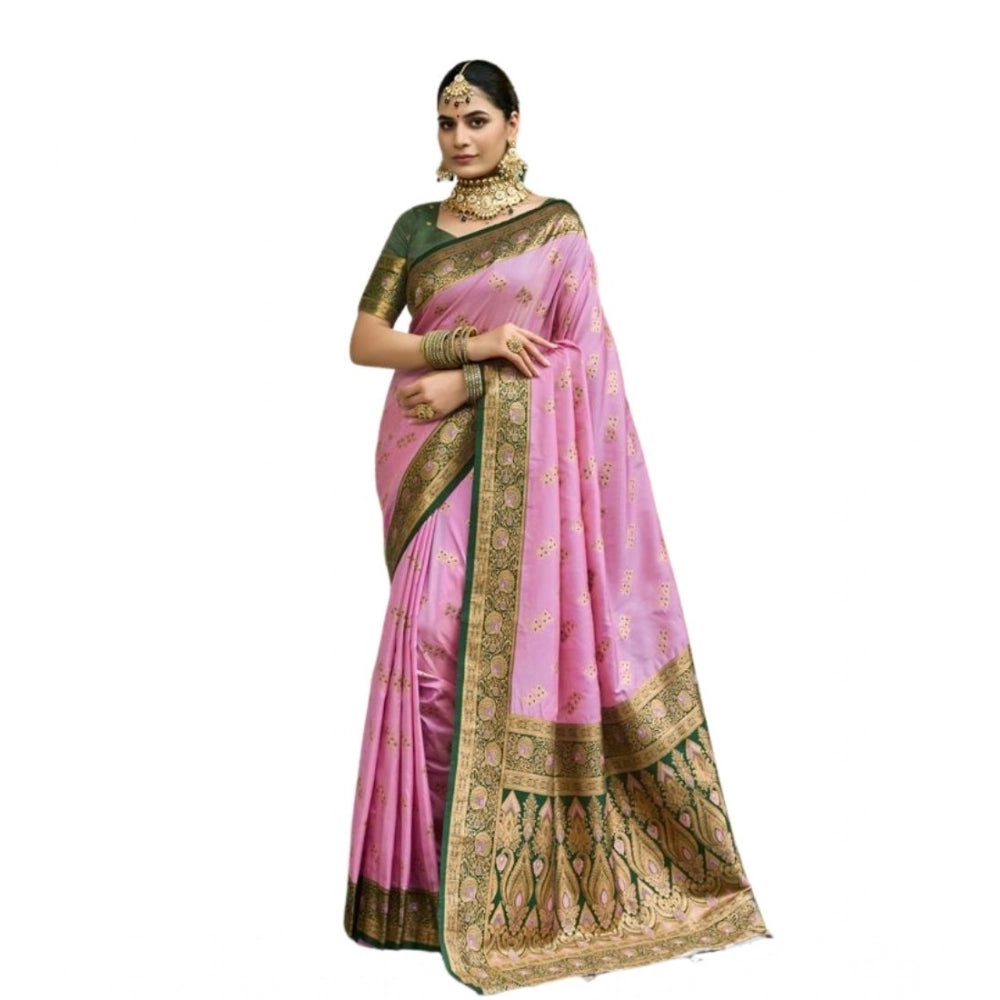 Amfyn Women's Silk Blend Booti Work Ready to wear Saree With Unstitched Blouse 5.5Mtr (LightPink)
