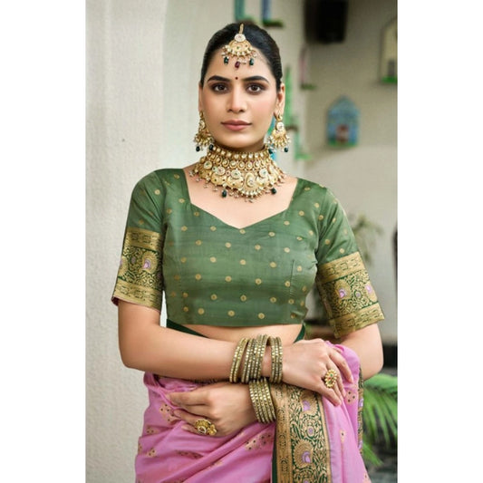 Amfyn Women's Silk Blend Booti Work Ready to wear Saree With Unstitched Blouse 5.5Mtr (LightPink)