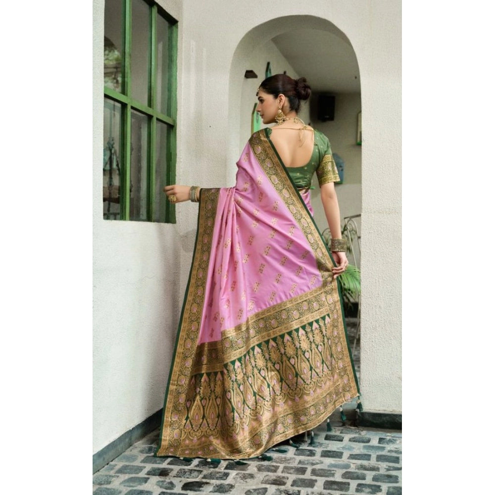 Amfyn Women's Silk Blend Booti Work Ready to wear Saree With Unstitched Blouse 5.5Mtr (LightPink)