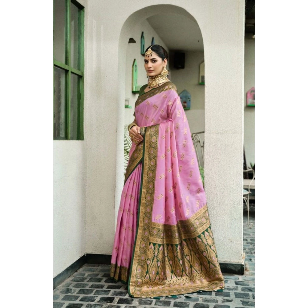 Amfyn Women's Silk Blend Booti Work Ready to wear Saree With Unstitched Blouse 5.5Mtr (LightPink)