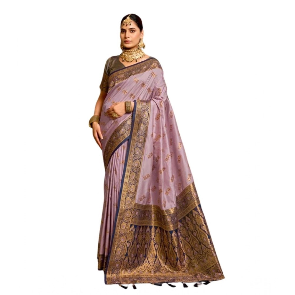 Amfyn Women's Silk Blend Booti Work Ready to wear Saree With Unstitched Blouse 5.5Mtr (Lavender)
