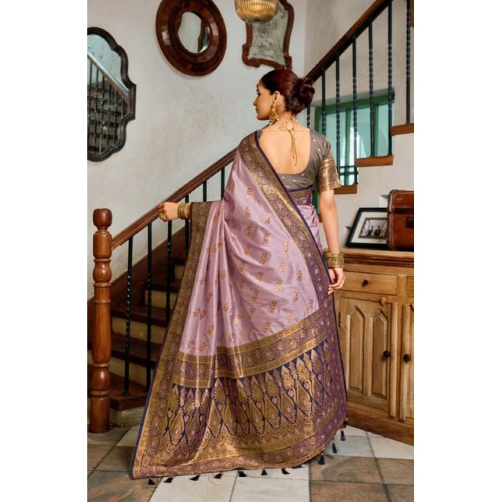 Amfyn Women's Silk Blend Booti Work Ready to wear Saree With Unstitched Blouse 5.5Mtr (Lavender)