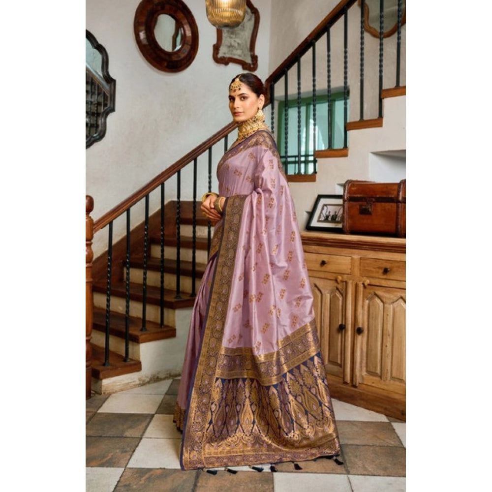 Amfyn Women's Silk Blend Booti Work Ready to wear Saree With Unstitched Blouse 5.5Mtr (Lavender)