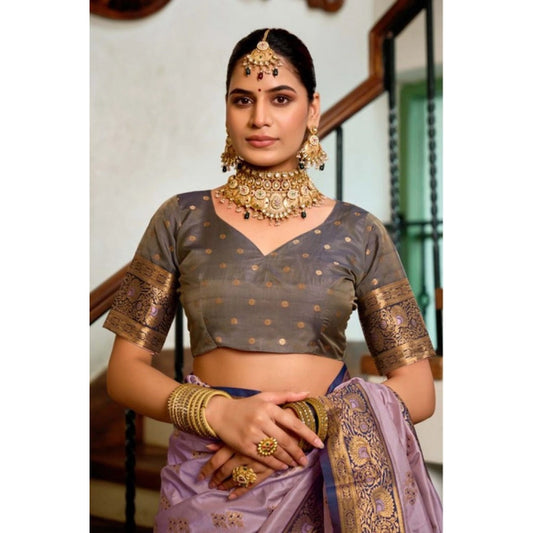 Amfyn Women's Silk Blend Booti Work Ready to wear Saree With Unstitched Blouse 5.5Mtr (Lavender)