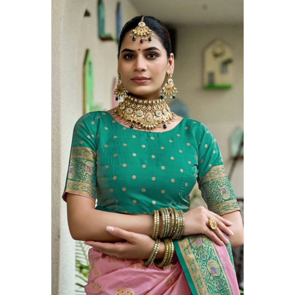 Amfyn Women's Silk Blend Booti Work Ready to wear Saree With Unstitched Blouse 5.5Mtr (Peach)