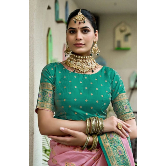Amfyn Women's Silk Blend Booti Work Ready to wear Saree With Unstitched Blouse 5.5Mtr (Peach)