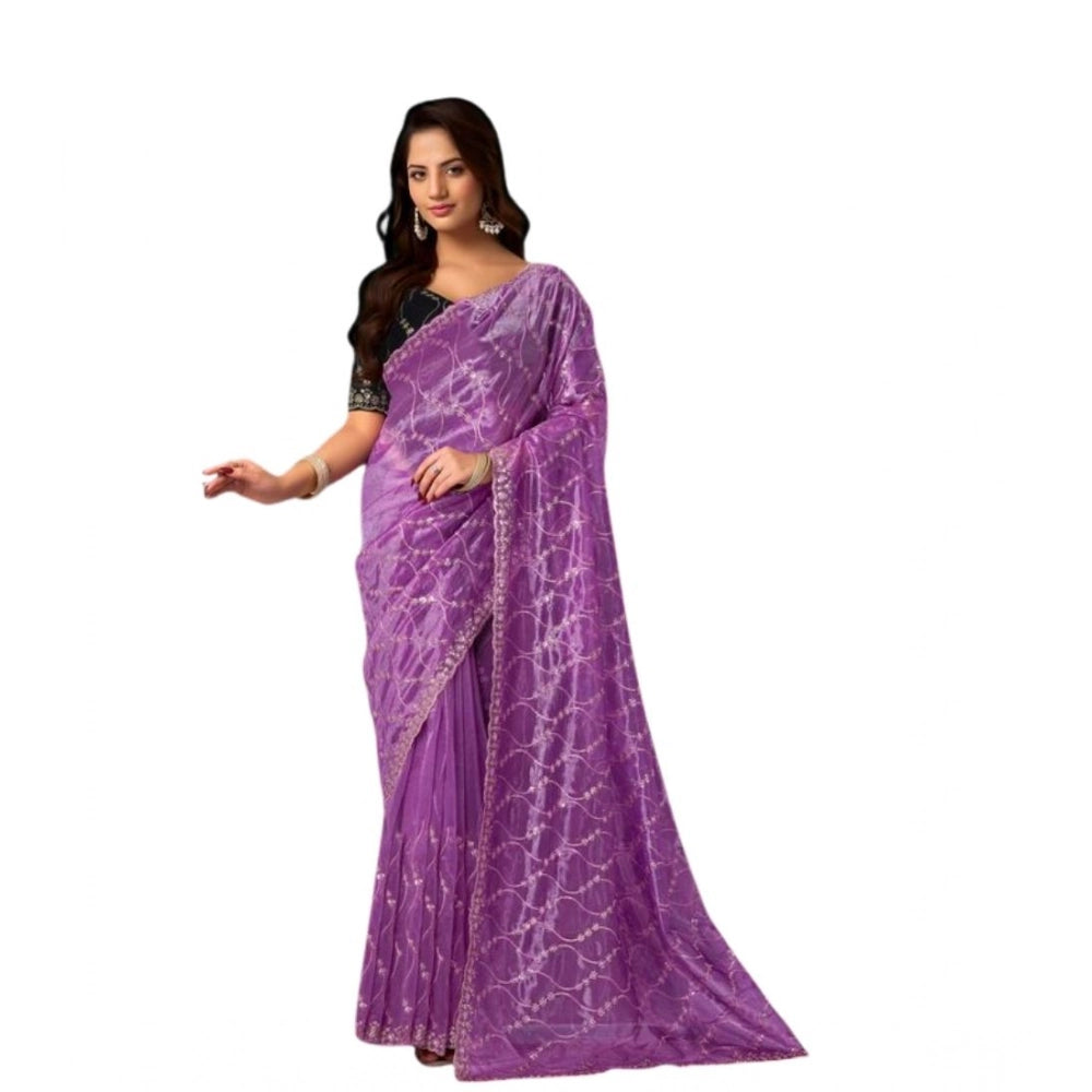Amfyn Women's Net Sequence Saree With Unstitched Blouse 5.5Mtr (Lavender)