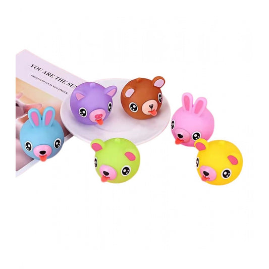 Amfyn Pack Of 5 Rubber-PVC Animal Faces Squishy Squeeze Stress Balls (Multicolor)
