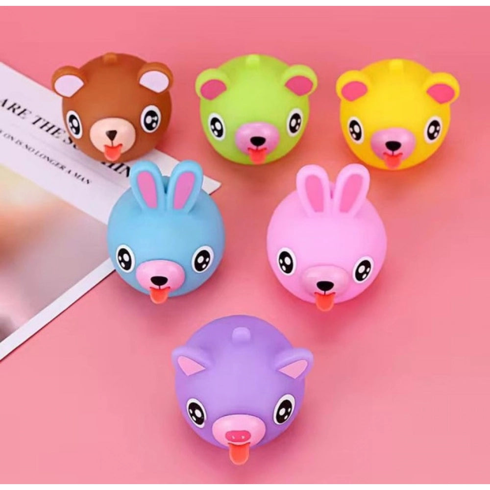 Amfyn Pack Of 5 Rubber-PVC Animal Faces Squishy Squeeze Stress Balls (Multicolor)