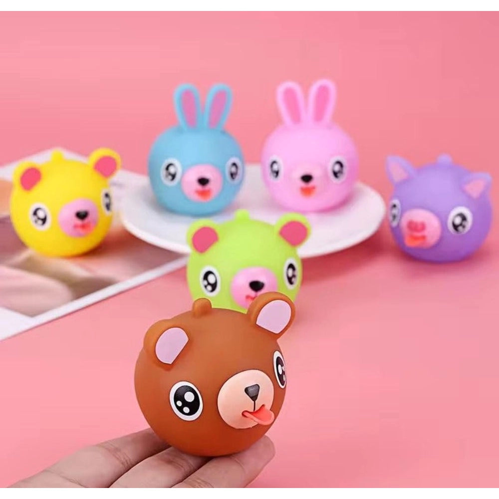 Amfyn Pack Of 5 Rubber-PVC Animal Faces Squishy Squeeze Stress Balls (Multicolor)
