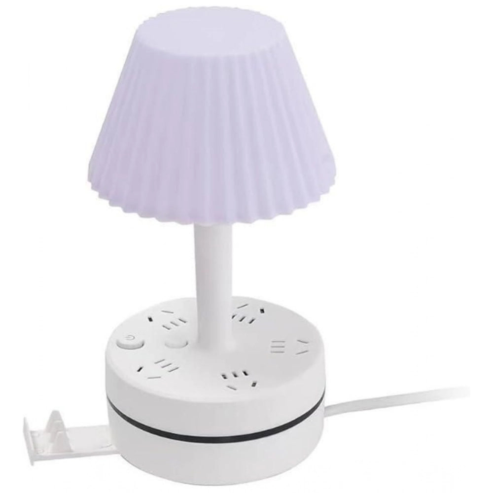 Amfyn Plastic-LED Ribbed Shade Table Lamp with USB Charging Base (White)