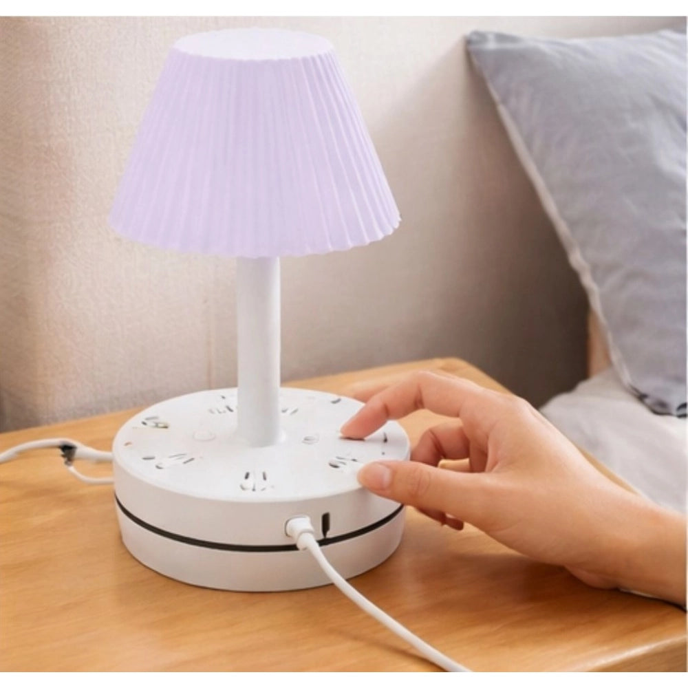 Amfyn Plastic-LED Ribbed Shade Table Lamp with USB Charging Base (White)