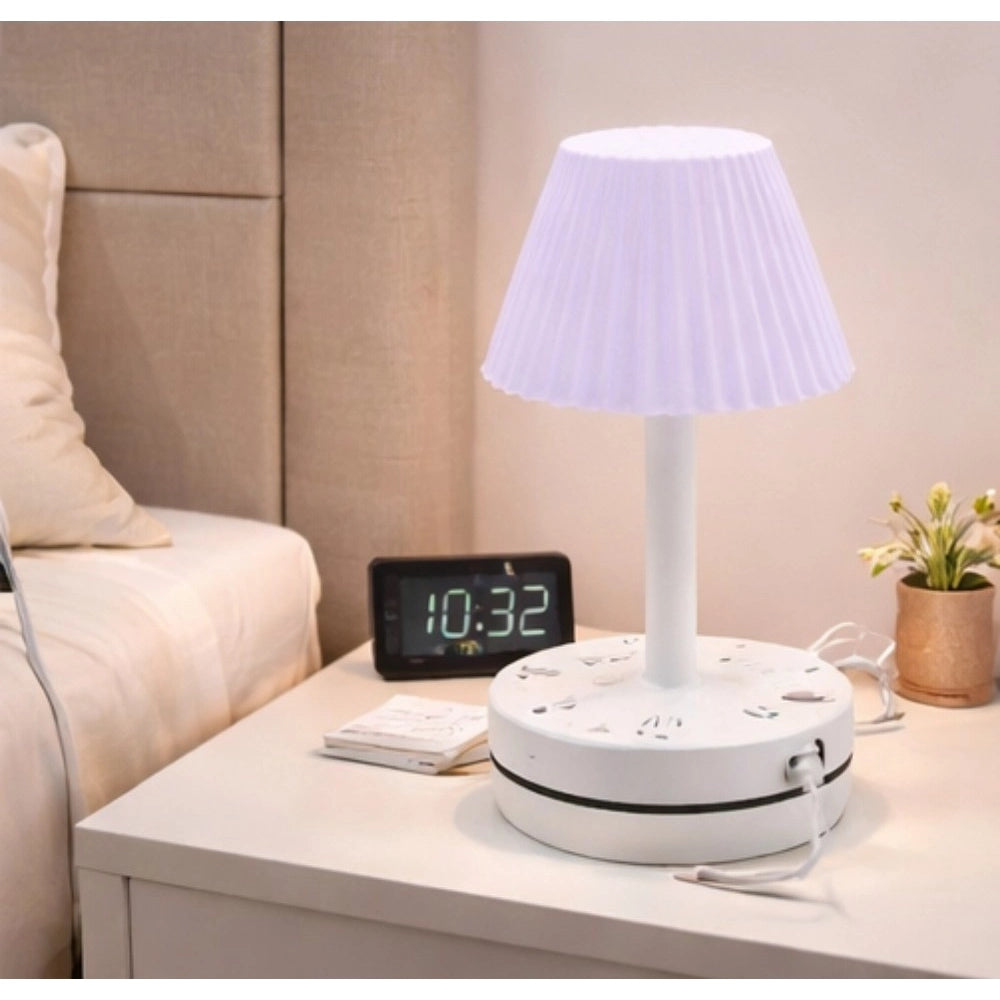 Amfyn Plastic-LED Ribbed Shade Table Lamp with USB Charging Base (White)