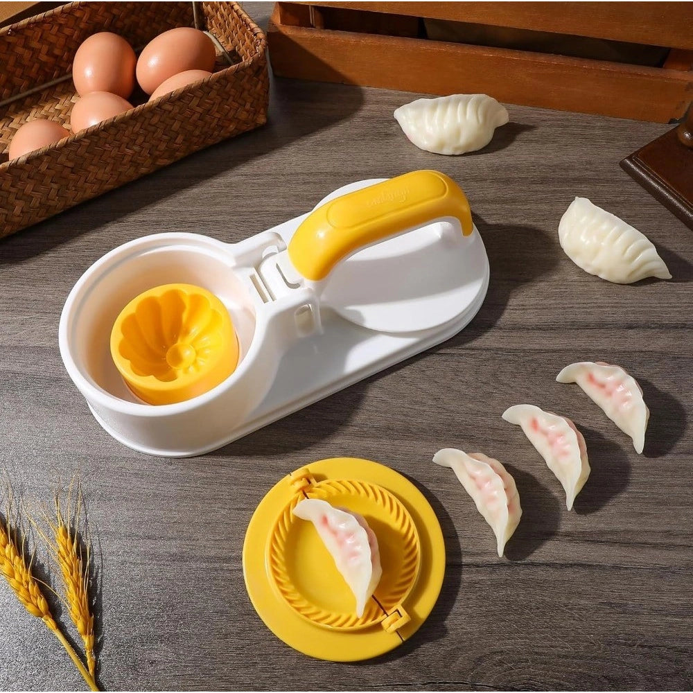 Amfyn Plastic Solid Dumpling Maker Mold Press (Yellow-White)