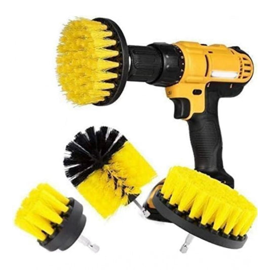 Amfyn Pack Of 3 Polypropylene Solid Power Drill Scrub Brush Cleaning Set (Yellow-Black)