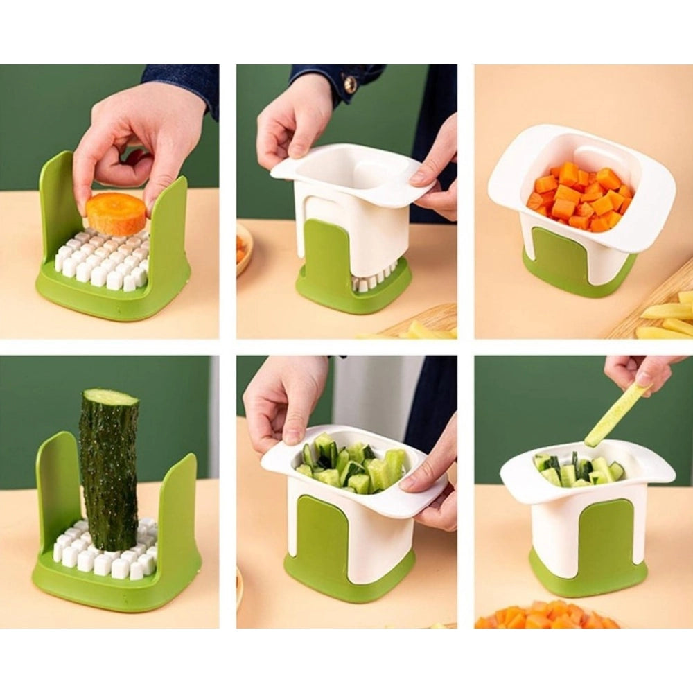 Amfyn ABS Plastic Solid Hand Pressure Vegetable Chopper and Dicer (Green-White)
