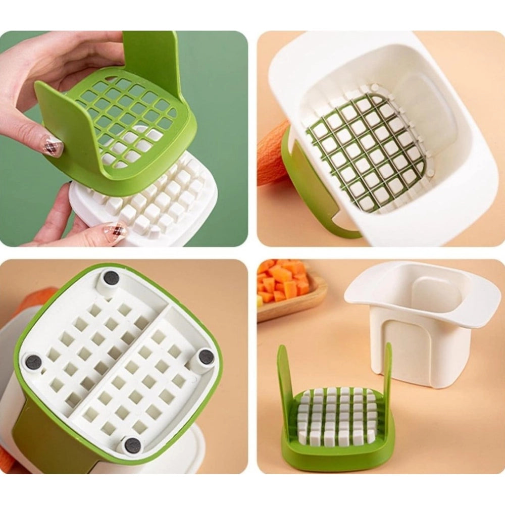 Amfyn ABS Plastic Solid Hand Pressure Vegetable Chopper and Dicer (Green-White)